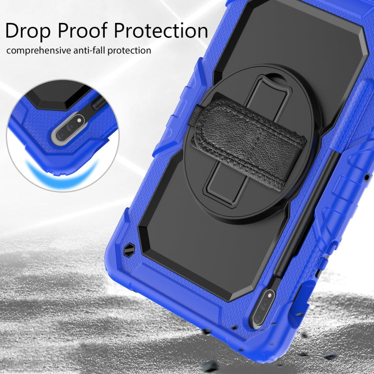 For Samsung Galaxy Tab S8 11 inch SM-X700 Silicone + PC Tablet Case with Shoulder Strap(Dark Blue+Black) by bashfashion