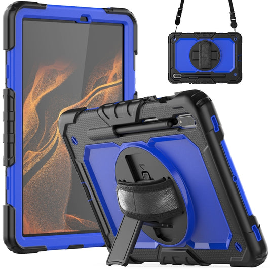 For Samsung Galaxy Tab S8 11 inch SM-X700 Silicone + PC Tablet Case with Shoulder Strap(Black+Dark Blue) by bashfashion