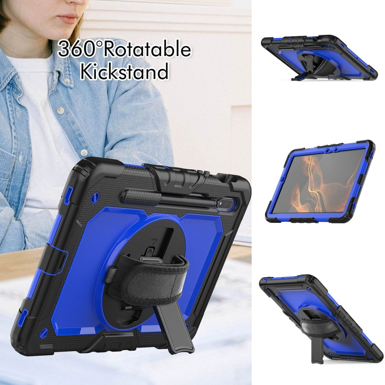 For Samsung Galaxy Tab S8 11 inch SM-X700 Silicone + PC Tablet Case with Shoulder Strap(Black+Dark Blue) by bashfashion