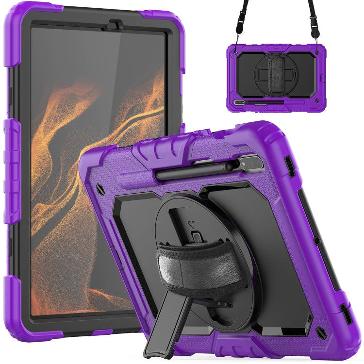For Samsung Galaxy Tab S8 11 inch SM-X700 Silicone + PC Tablet Case with Shoulder Strap(Purple+Black) by bashfashion