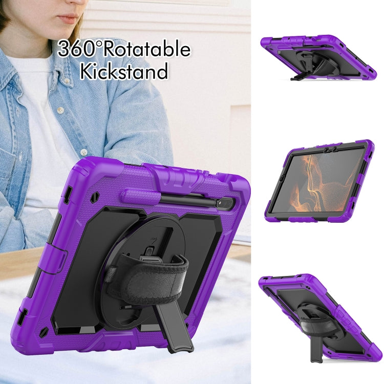 For Samsung Galaxy Tab S8 11 inch SM-X700 Silicone + PC Tablet Case with Shoulder Strap(Purple+Black) by bashfashion