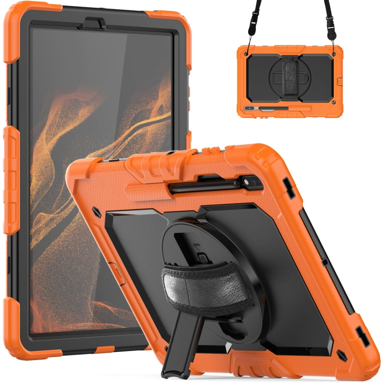 For Samsung Galaxy Tab S8+ 12.4 inch SM-X800 Silicone + PC Tablet Case with Shoulder Strap(Orange+Black) by bashfashion