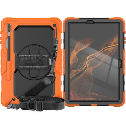 For Samsung Galaxy Tab S8+ 12.4 inch SM-X800 Silicone + PC Tablet Case with Shoulder Strap(Orange+Black) by bashfashion