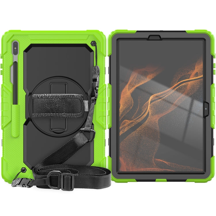 For Samsung Galaxy Tab S8+ 12.4 inch SM-X800 Silicone + PC Tablet Case with Shoulder Strap(Yellow Green+Black) by bashfashion