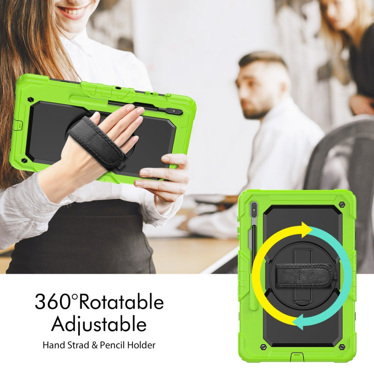 For Samsung Galaxy Tab S8+ 12.4 inch SM-X800 Silicone + PC Tablet Case with Shoulder Strap(Yellow Green+Black) by bashfashion