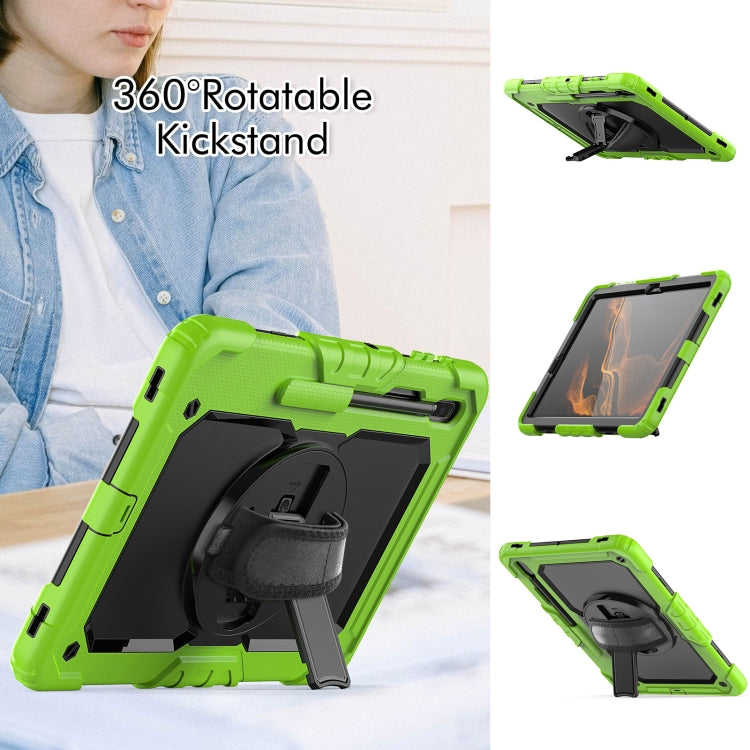For Samsung Galaxy Tab S8+ 12.4 inch SM-X800 Silicone + PC Tablet Case with Shoulder Strap(Yellow Green+Black) by bashfashion