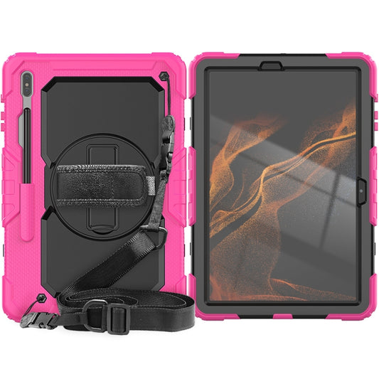 For Samsung Galaxy Tab S8+ 12.4 inch SM-X800 Silicone + PC Tablet Case with Shoulder Strap(Rose Red+Black) by bashfashion