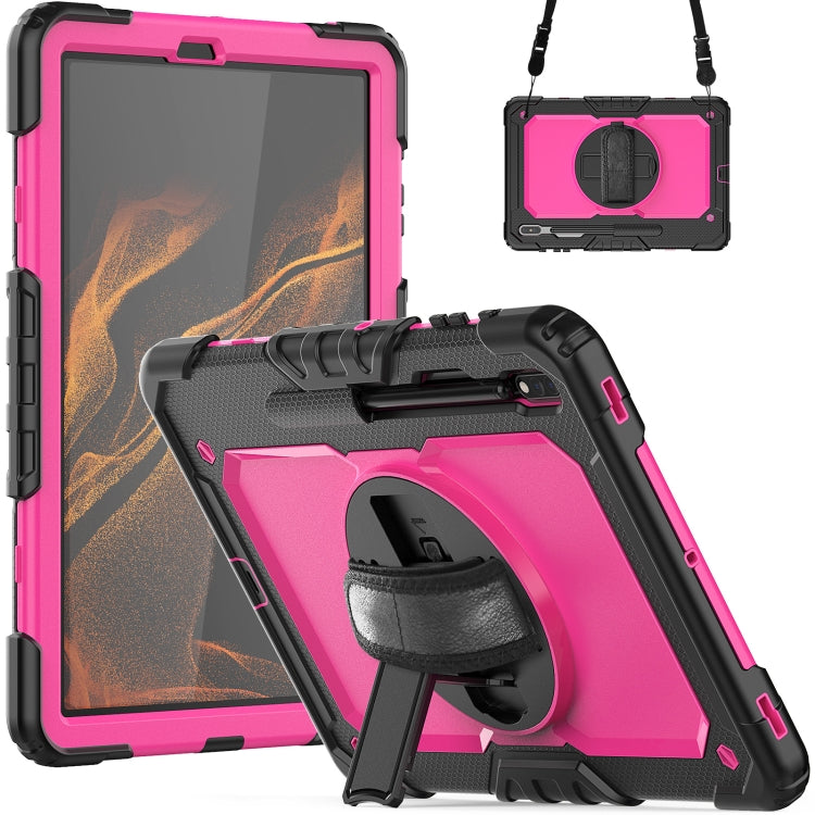 For Samsung Galaxy Tab S8+ 12.4 inch SM-X800 Silicone + PC Tablet Case with Shoulder Strap(Black+Rose Red) by bashfashion
