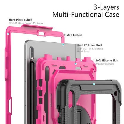 For Samsung Galaxy Tab S8+ 12.4 inch SM-X800 Silicone + PC Tablet Case with Shoulder Strap(Black+Rose Red) by bashfashion