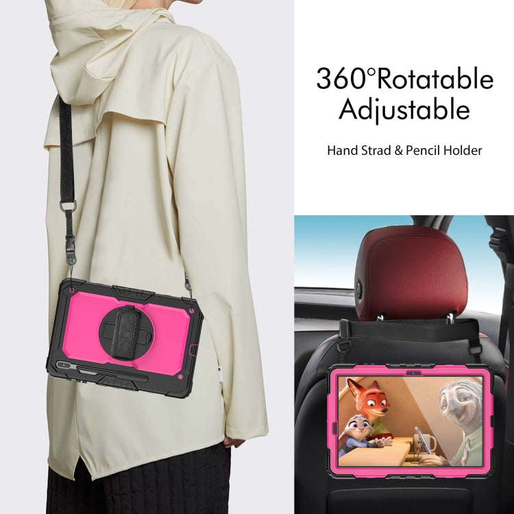 For Samsung Galaxy Tab S8+ 12.4 inch SM-X800 Silicone + PC Tablet Case with Shoulder Strap(Black+Rose Red) by bashfashion