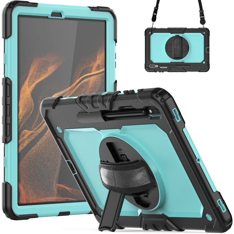 For Samsung Galaxy Tab S8+ 12.4 inch SM-X800 Silicone + PC Tablet Case with Shoulder Strap(Black+Light Blue) by bashfashion