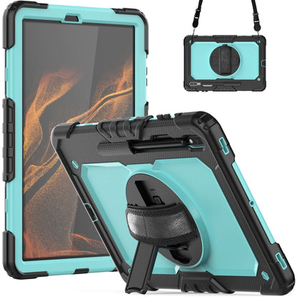 For Samsung Galaxy Tab S8+ 12.4 inch SM-X800 Silicone + PC Tablet Case with Shoulder Strap(Black+Light Blue) by bashfashion
