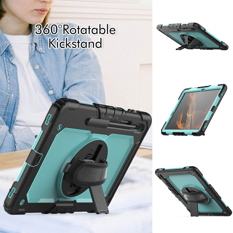 For Samsung Galaxy Tab S8+ 12.4 inch SM-X800 Silicone + PC Tablet Case with Shoulder Strap(Black+Light Blue) by bashfashion