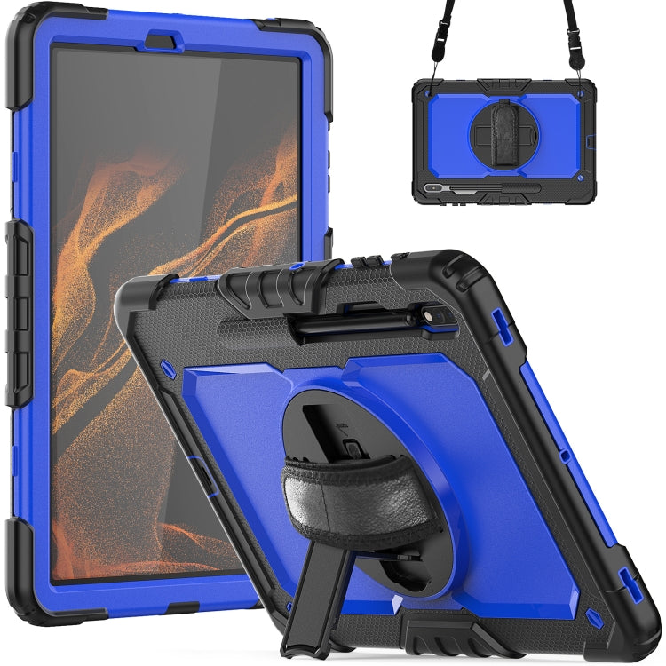 For Samsung Galaxy Tab S8+ 12.4 inch SM-X800 Silicone + PC Tablet Case with Shoulder Strap(Black+Dark Blue) by bashfashion