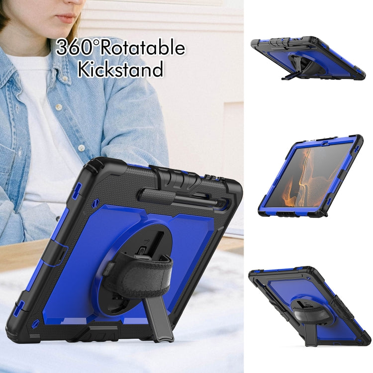 For Samsung Galaxy Tab S8+ 12.4 inch SM-X800 Silicone + PC Tablet Case with Shoulder Strap(Black+Dark Blue) by bashfashion