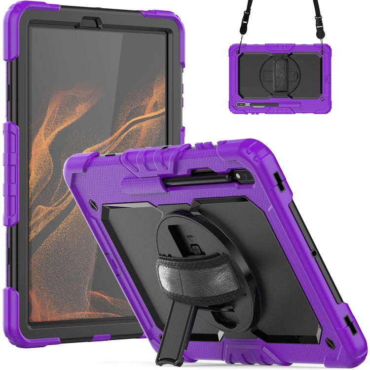For Samsung Galaxy Tab S8+ 12.4 inch SM-X800 Silicone + PC Tablet Case with Shoulder Strap(Purple+Black) by bashfashion