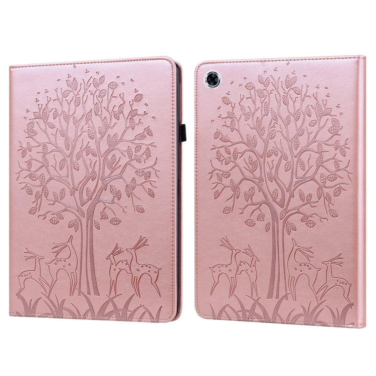 For Samsung Galaxy Tab A8 10.5 2021 SM-X200 / SM-X205 Tree & Deer Pattern Pressed Printing Leather Tablet Case(Pink) by bashfashion