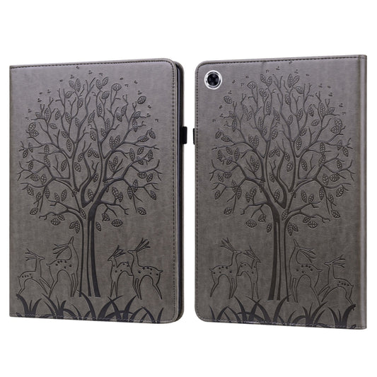 For Samsung Galaxy Tab A8 10.5 2021 SM-X200 / SM-X205 Tree & Deer Pattern Pressed Printing Leather Tablet Case(Grey) by bashfashion