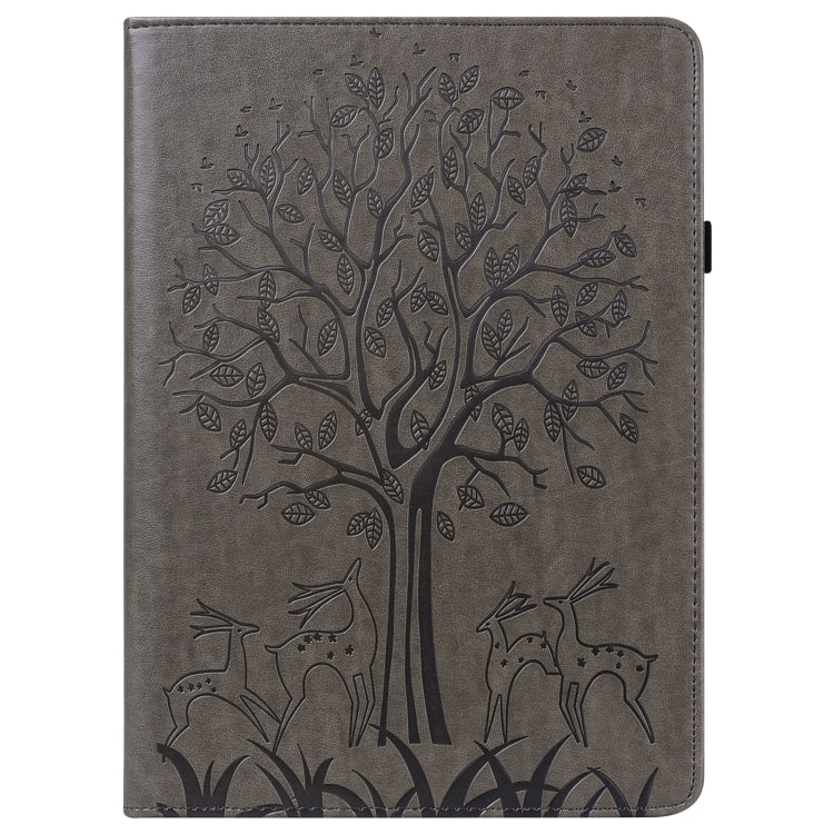 For Samsung Galaxy Tab A8 10.5 2021 SM-X200 / SM-X205 Tree & Deer Pattern Pressed Printing Leather Tablet Case(Grey) by bashfashion