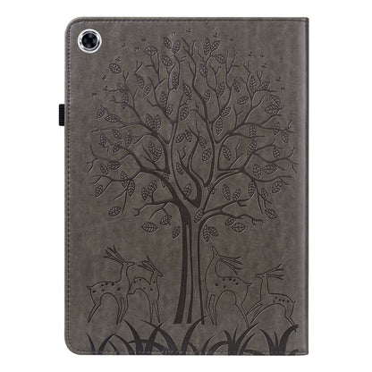 For Samsung Galaxy Tab A8 10.5 2021 SM-X200 / SM-X205 Tree & Deer Pattern Pressed Printing Leather Tablet Case(Grey) by bashfashion
