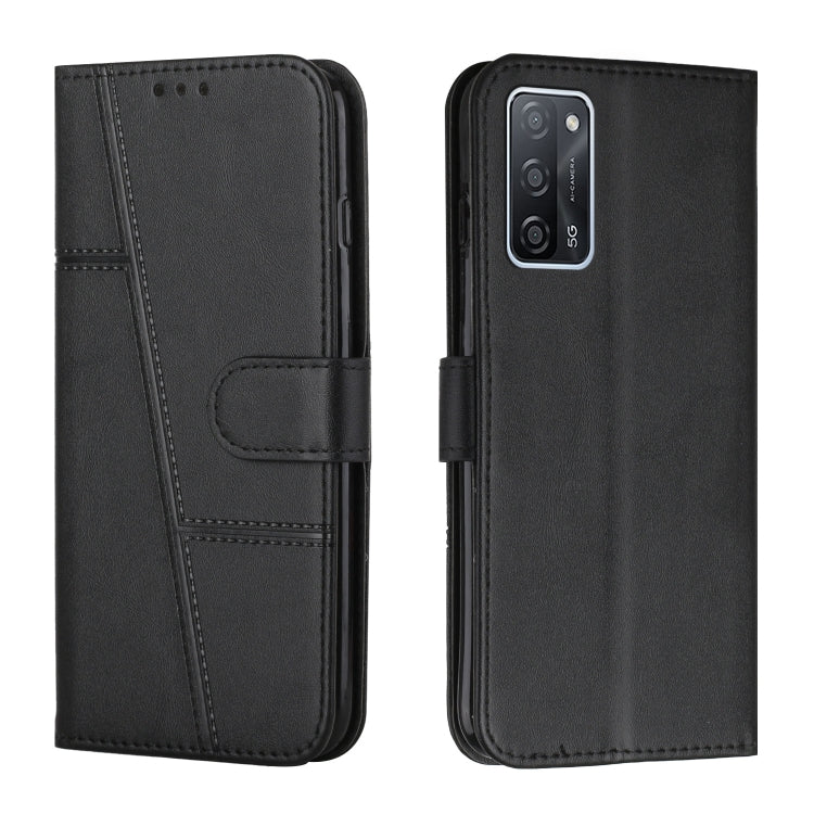 For OPPO A16/A16S/A54S/A55 5G/A53S 5G Stitching Calf Texture Buckle Leather Phone Case(Black) by bashfashion