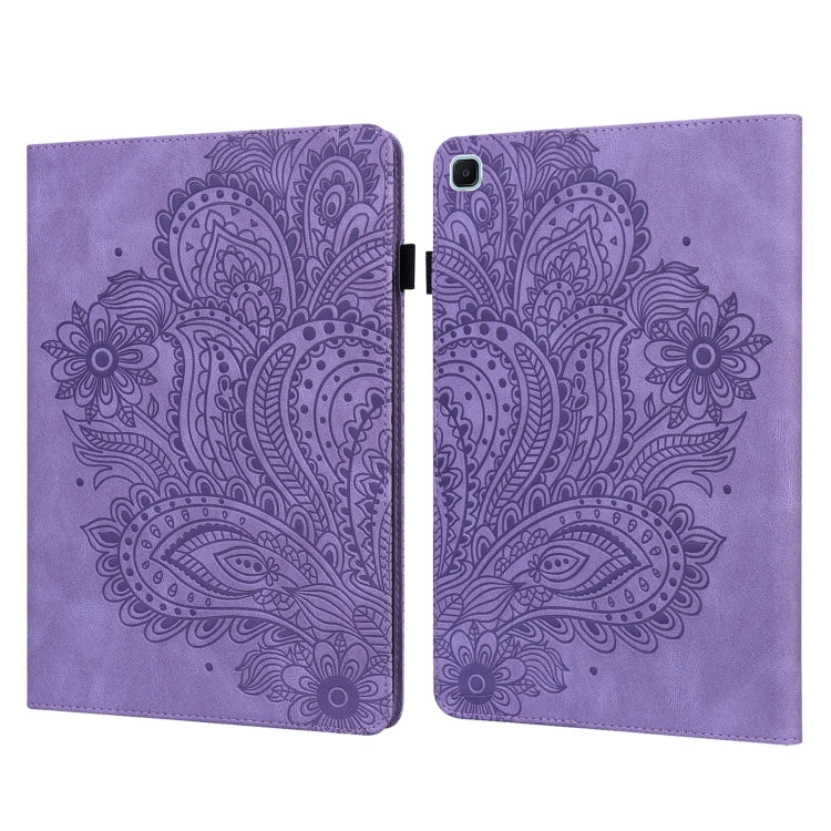 For Samsung Galaxy Tab A7 Lite Peacock Embossed Pattern Leather Tablet Case(Purple) by bashfashion