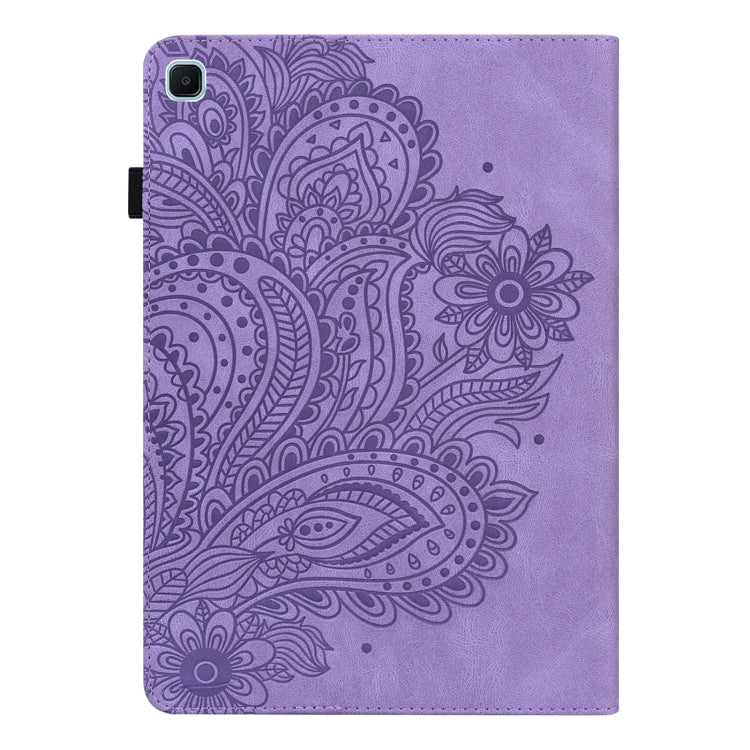For Samsung Galaxy Tab A7 Lite Peacock Embossed Pattern Leather Tablet Case(Purple) by bashfashion