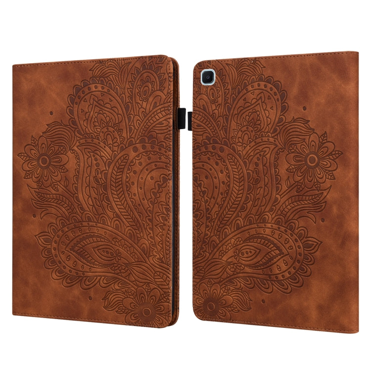 For Samsung Galaxy Tab A7 Lite Peacock Embossed Pattern Leather Tablet Case(Brown) by bashfashion