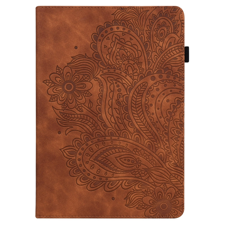 For Samsung Galaxy Tab A7 Lite Peacock Embossed Pattern Leather Tablet Case(Brown) by bashfashion