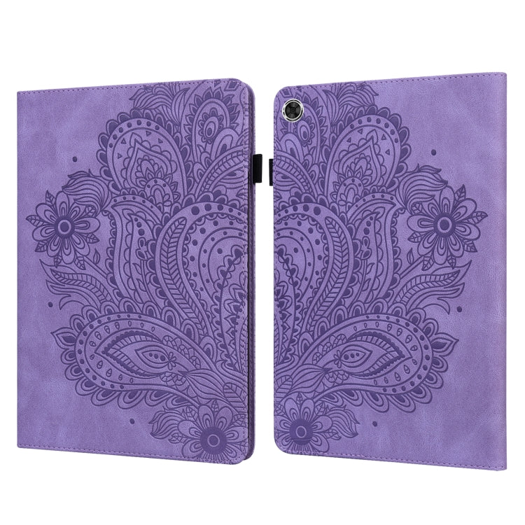 For Samsung Galaxy Tab A8 10.5 2021 Peacock Embossed Pattern Leather Tablet Case(Purple) by bashfashion