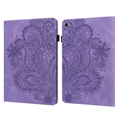 For Samsung Galaxy Tab A8 10.5 2021 Peacock Embossed Pattern Leather Tablet Case(Purple) by bashfashion