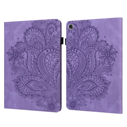 For Samsung Galaxy Tab A8 10.5 2021 Peacock Embossed Pattern Leather Tablet Case(Purple) by bashfashion