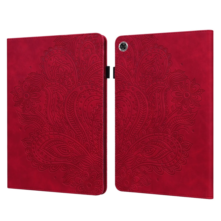 For Samsung Galaxy Tab A8 10.5 2021 Peacock Embossed Pattern Leather Tablet Case(Red) by bashfashion