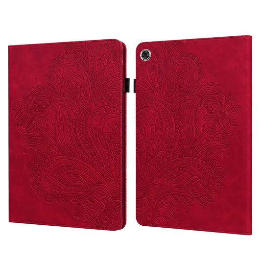 For Samsung Galaxy Tab A8 10.5 2021 Peacock Embossed Pattern Leather Tablet Case(Red) by bashfashion