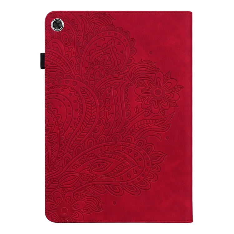 For Samsung Galaxy Tab A8 10.5 2021 Peacock Embossed Pattern Leather Tablet Case(Red) by bashfashion