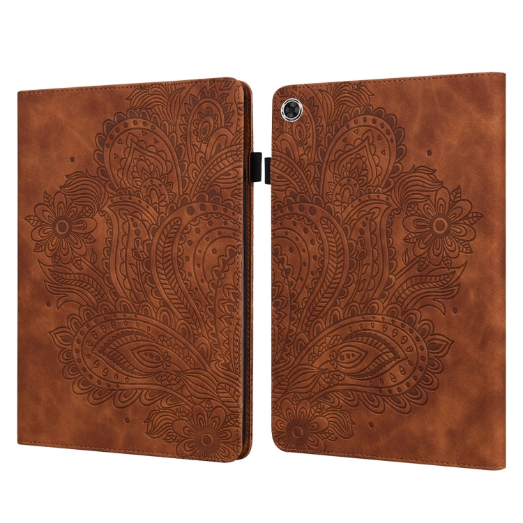 For Samsung Galaxy Tab A8 10.5 2021 Peacock Embossed Pattern Leather Tablet Case(Brown) by bashfashion