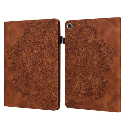 For Samsung Galaxy Tab A8 10.5 2021 Peacock Embossed Pattern Leather Tablet Case(Brown) by bashfashion