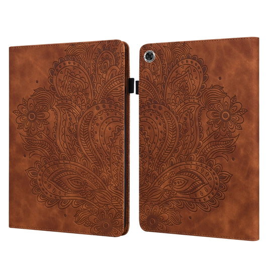 For Samsung Galaxy Tab A8 10.5 2021 Peacock Embossed Pattern Leather Tablet Case(Brown) by bashfashion