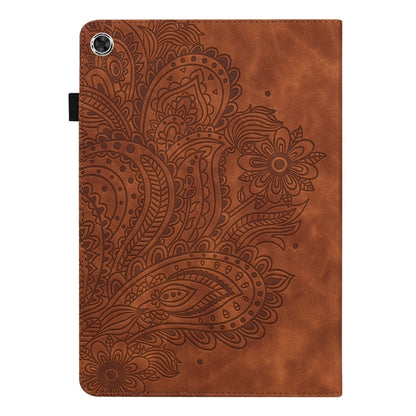 For Samsung Galaxy Tab A8 10.5 2021 Peacock Embossed Pattern Leather Tablet Case(Brown) by bashfashion
