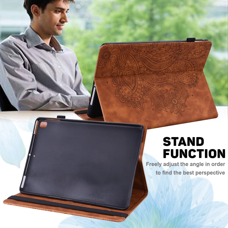 For Samsung Galaxy Tab A8 10.5 2021 Peacock Embossed Pattern Leather Tablet Case(Brown) by bashfashion