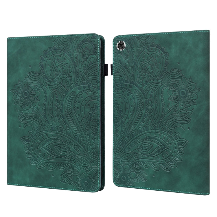 For Samsung Galaxy Tab A8 10.5 2021 Peacock Embossed Pattern Leather Tablet Case(Green) by bashfashion