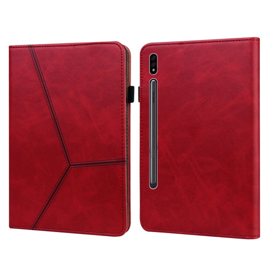 For Samsung Galaxy Tab S7 T870/T875/T876B Solid Color Embossed Striped Leather Tablet Case(Red) by bashfashion