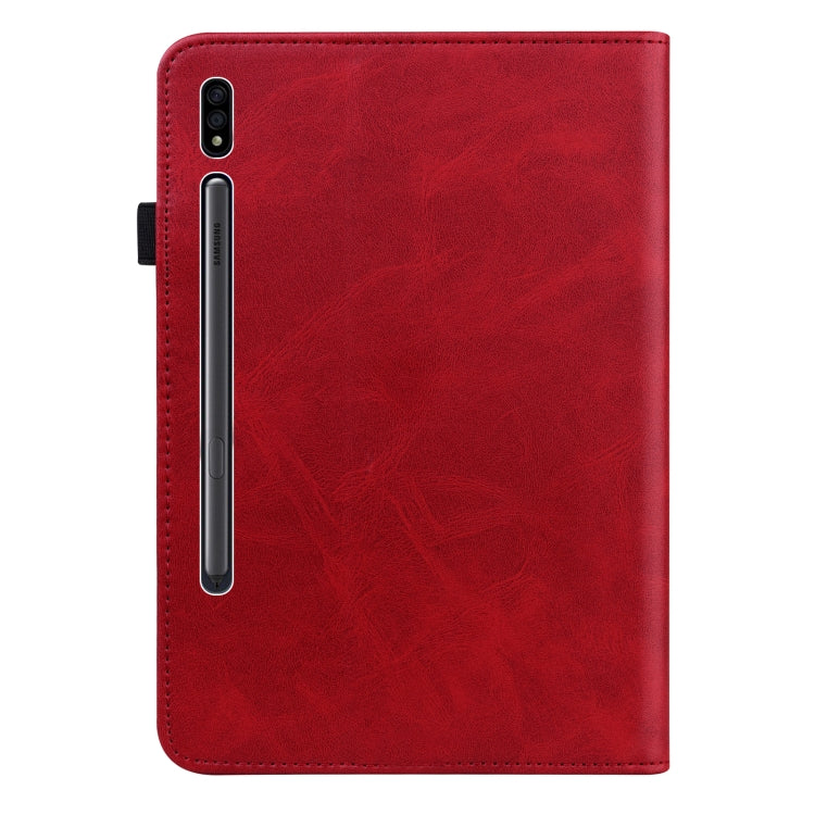 For Samsung Galaxy Tab S7 T870/T875/T876B Solid Color Embossed Striped Leather Tablet Case(Red) by bashfashion