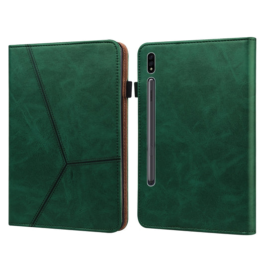 For Samsung Galaxy Tab S7 T870/T875/T876B Solid Color Embossed Striped Leather Tablet Case(Green) by bashfashion