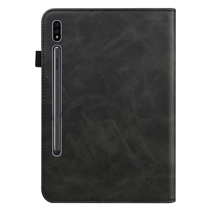 For Samsung Galaxy Tab S7 T870/T875/T876B Solid Color Embossed Striped Leather Tablet Case(Black) by bashfashion