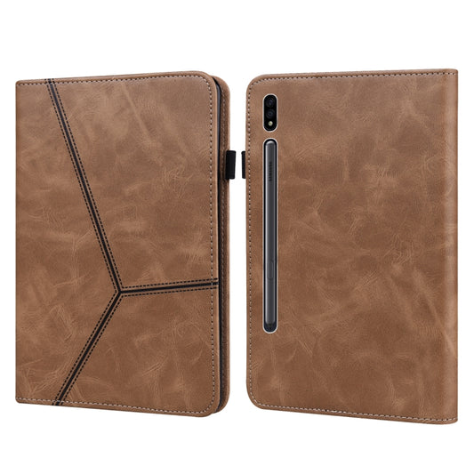 For Samsung Galaxy Tab S7+ T970 / S7 FE T730 Solid Color Embossed Striped Leather Tablet Case(Brown) by bashfashion