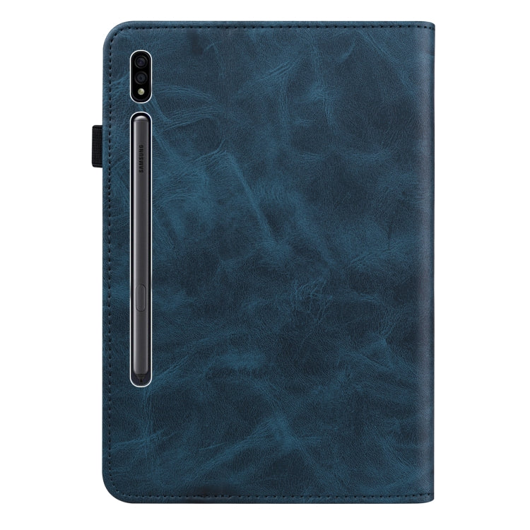 For Samsung Galaxy Tab S7+ T970 / S7 FE T730 Solid Color Embossed Striped Leather Tablet Case(Blue) by bashfashion