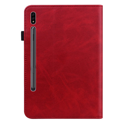 For Samsung Galaxy Tab S7+ T970 / S7 FE T730 Solid Color Embossed Striped Leather Tablet Case(Red) by bashfashion