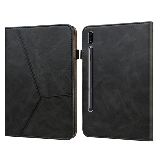 For Samsung Galaxy Tab S7+ T970 / S7 FE T730 Solid Color Embossed Striped Leather Tablet Case(Black) by bashfashion