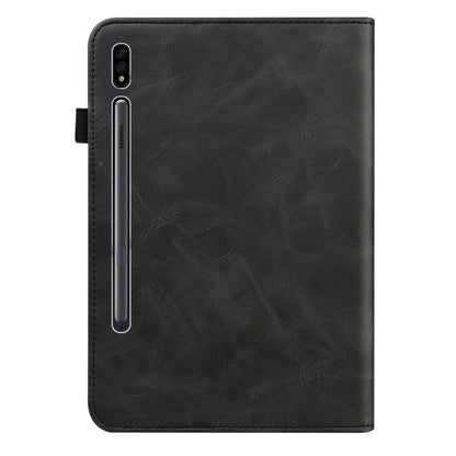For Samsung Galaxy Tab S7+ T970 / S7 FE T730 Solid Color Embossed Striped Leather Tablet Case(Black) by bashfashion